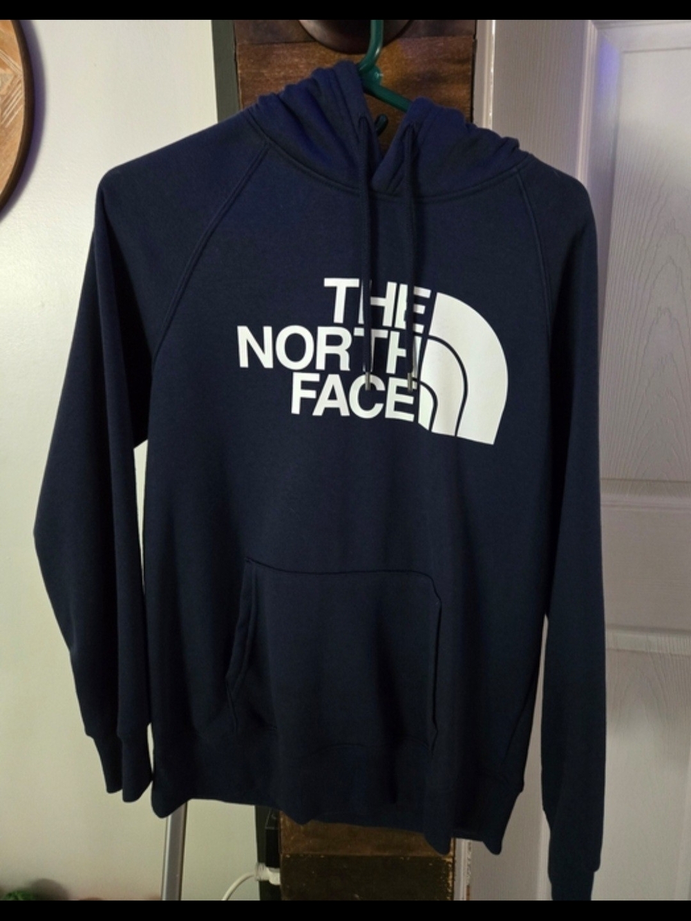 The North Face Women's Dark Blue Pullover Hoodie with White Logo